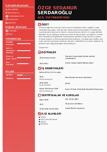 Acil Tıp Teknisyeni CV Örnekleri cv indir